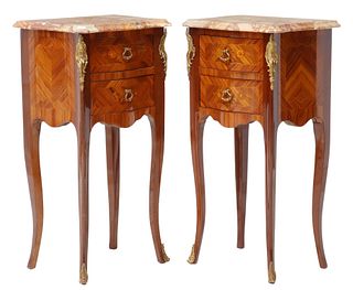 (2) FRENCH LOUIS XV STYLE MARBLE-TOP NIGHTSTANDS