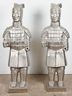 Two Modern Cast Metal Chinese Tomb Figures