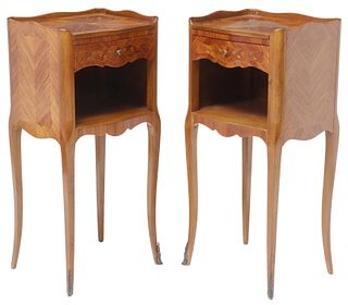 (2) FRENCH LOUIS XV STYLE MARQUETRY NIGHTSTANDS
