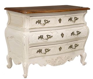 LOUIS XV STYLE PAINTED WALNUT BOMBE COMMODE
