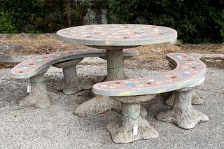 (3) FRENCH FAUX BOIS & MOSAIC TABLE W/ TWO BENCHES