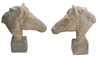 (2) CAST STONE GARDEN STATUARY HORSE HEADS