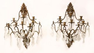 2) FRENCH GILT METAL & CRYSTAL EIGHT-LIGHT SCONCES