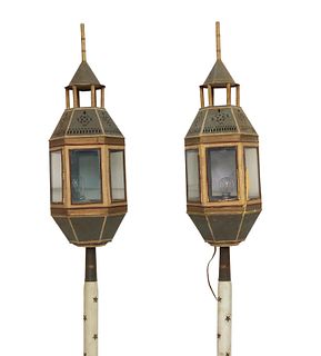 (2) CONTINENTAL TOLE PAINTED PROCESSIONAL LANTERNS