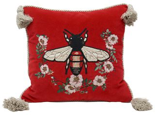 GUCCI SILK BLEND EMBROIDERED BEE THROW PILLOW