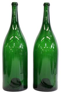 (2) LARGE FRENCH GLASS CHAMPAGNE BOTTLES, 22.25"H