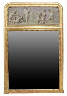 LARGE FRENCH NEOCLASSICAL GILTWOOD TRUMEAU MIRROR