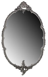 LOUIS XV STYLE PEWTER FRAMED OVAL MIRROR
