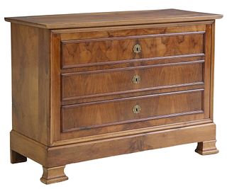 FRENCH LOUIS PHILIPPE WALNUT THREE-DRAWER COMMODE