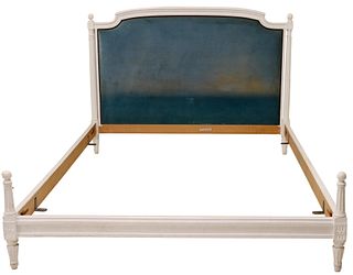 FRENCH LOUIS XVI STYLE PAINTED & UPHOLSTERED BED