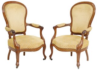 (4) FRENCH LOUIS PHILIPPE PERIOD WALNUT FAUTEUILS