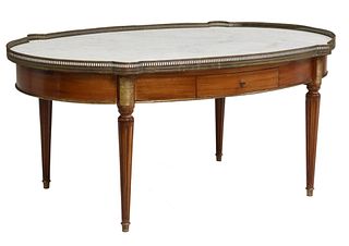 LOUIS XVI STYLE MARBLE-TOP MAHOGANY COFFEE TABLE