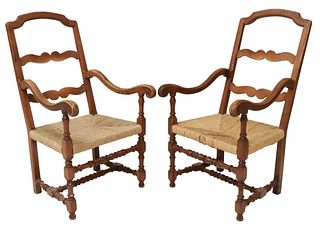 (2) FRENCH PROVINCIAL LADDER BACK FAUTEUILS