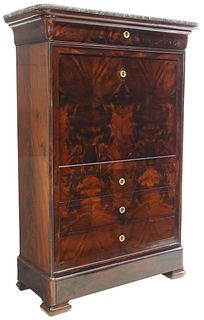 FRENCH MARBLE-TOP MAHOGANY SECRETAIRE A ABATTANT