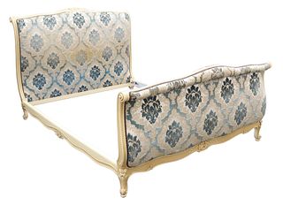 FRENCH LOUIS XV STYLE PAINTED & UPHOLSTERED BED