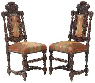 (3) FRENCH CARVED OAK UPHOLSTERED SIDE CHAIRS
