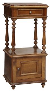 FRENCH MARBLE-TOP WALNUT BEDSIDE CABINET