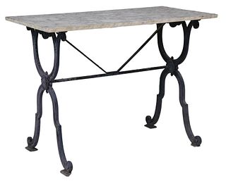 FRENCH MARBLE-TOP CAST IRON BISTRO TABLE