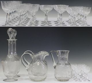 (43) ETCHED COLORLESS GLASS DRINKS SERIVCE