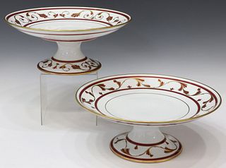 (2) FRENCH LIMOGES PORCELAIN FOOTED CAKE STANDS