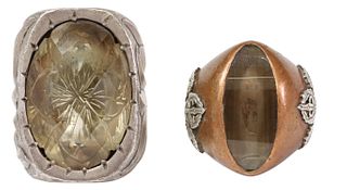 (2) GENT'S PITANGO SILVER & COPPER STATEMENT RINGS