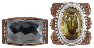(2) GENT'S PITANGO SILVER & COPPER STATEMENT RINGS