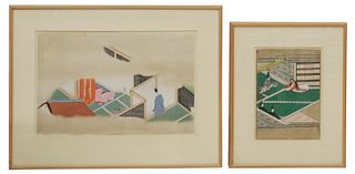 (2) JAPANESE SCHOOL INK & COLOR COURT PAINTINGS