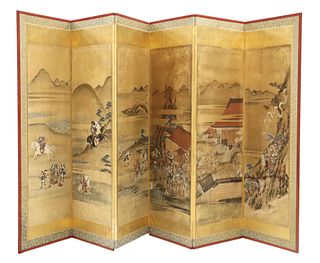 JAPANESE 6-PANEL FOLDING SCREEN TALES OF THE HEIKE