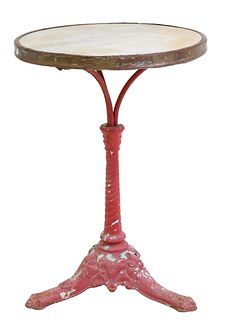 FRENCH MARBLE-TOP CAST IRON PEDESTAL BISTRO TABLE