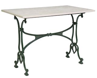 FRENCH MARBLE-TOP PAINTED CAST IRON BISTRO TABLE