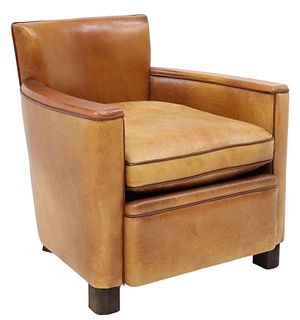 FRENCH ART DECO LEATHER UPHOLSTERED CLUB CHAIR