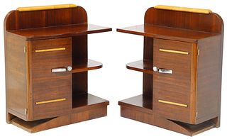 (2) ART DECO ROSEWOOD & MAPLE BEDSIDE CABINETS
