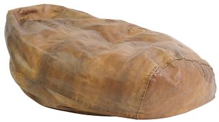 LARGE ITALIAN BROWN LEATHER BEANBAG CHAIR, 59"L