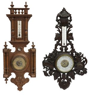 (2) FRENCH CARVED WOOD THERMOMETERS & BAROMETERS