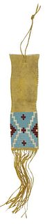 SIOUX BEADED HIDE TOBACCO BAG, C.1910-1925