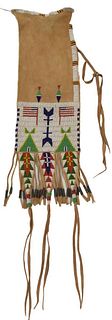 SIOUX BEADED HIDE TOBACCO BAG, C.1920-1940