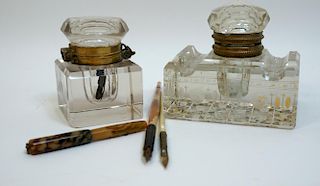 Antique Glass Inkwells And Pens