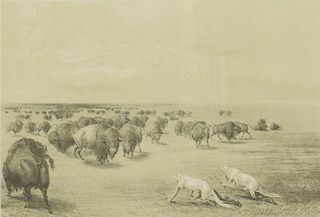 AFTER GEORGE CATLIN BUFFALO HUNT LITHOGRAPH