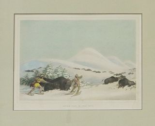 AFTER GEORGE CATLIN BUFFALO HUNT SNOW LITHOGRAPH
