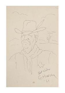 G. HARVEY (1933-2017) TEXAS SHERIFF PENCIL DRAWING