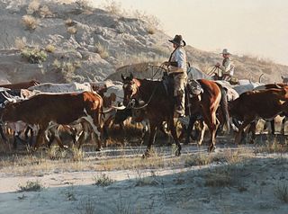 RAY SWANSON (1937-2004) CATTLE DRIVE, 36" X 48"