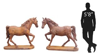 (2) LARGE CAST IRON HORSE GARDEN SCULPTURES
