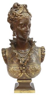 AFTER E. AIZELIN BARBEDIENNE BRONZE BUST OF A LADY