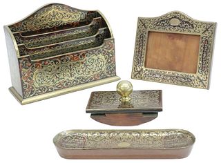 (4) FINE FRENCH BOULLE WORK MARQUETRY DESK SET