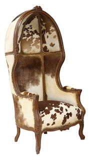 EXCEPTIONAL MAHOGANY & COWHIDE PORTER'S CHAIR