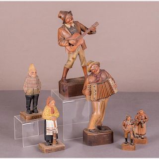 A Group of Six Continental Carved Hardwood Figures, 19th/20th Century,