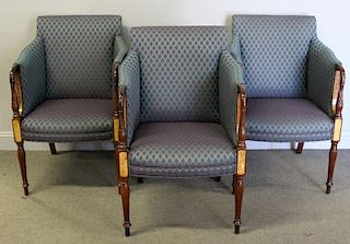 Set of 3 Sheraton Style Upholstered and Inlaid Arm