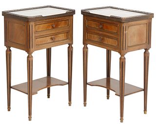 (2) LOUIS XVI STYLE MARBLE-TOP MAHOGANY NIGHSTANDS