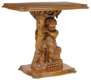 ITALIAN CARVED WALNUT PUTTO CONSOLE TABLE
