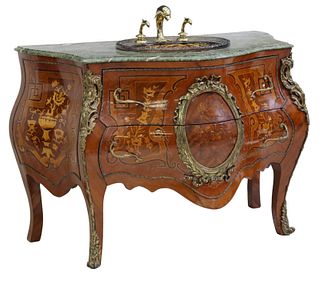 LOUIS XV STYLE MARBLE-TOP COMMODE & SINK